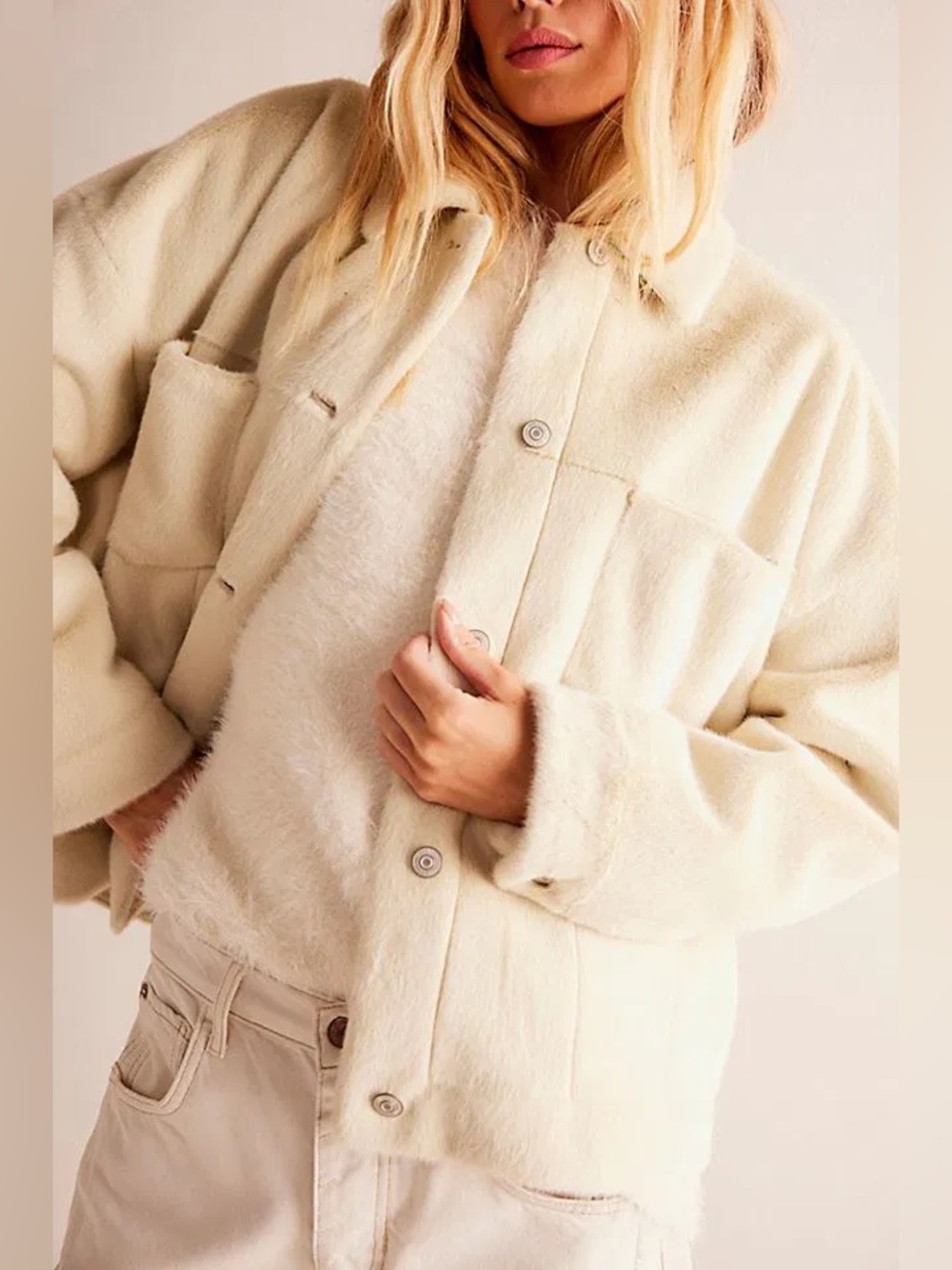 Free People We The Free Cozy Opal Swing Jacket Cream Faux Fur size M NWOT